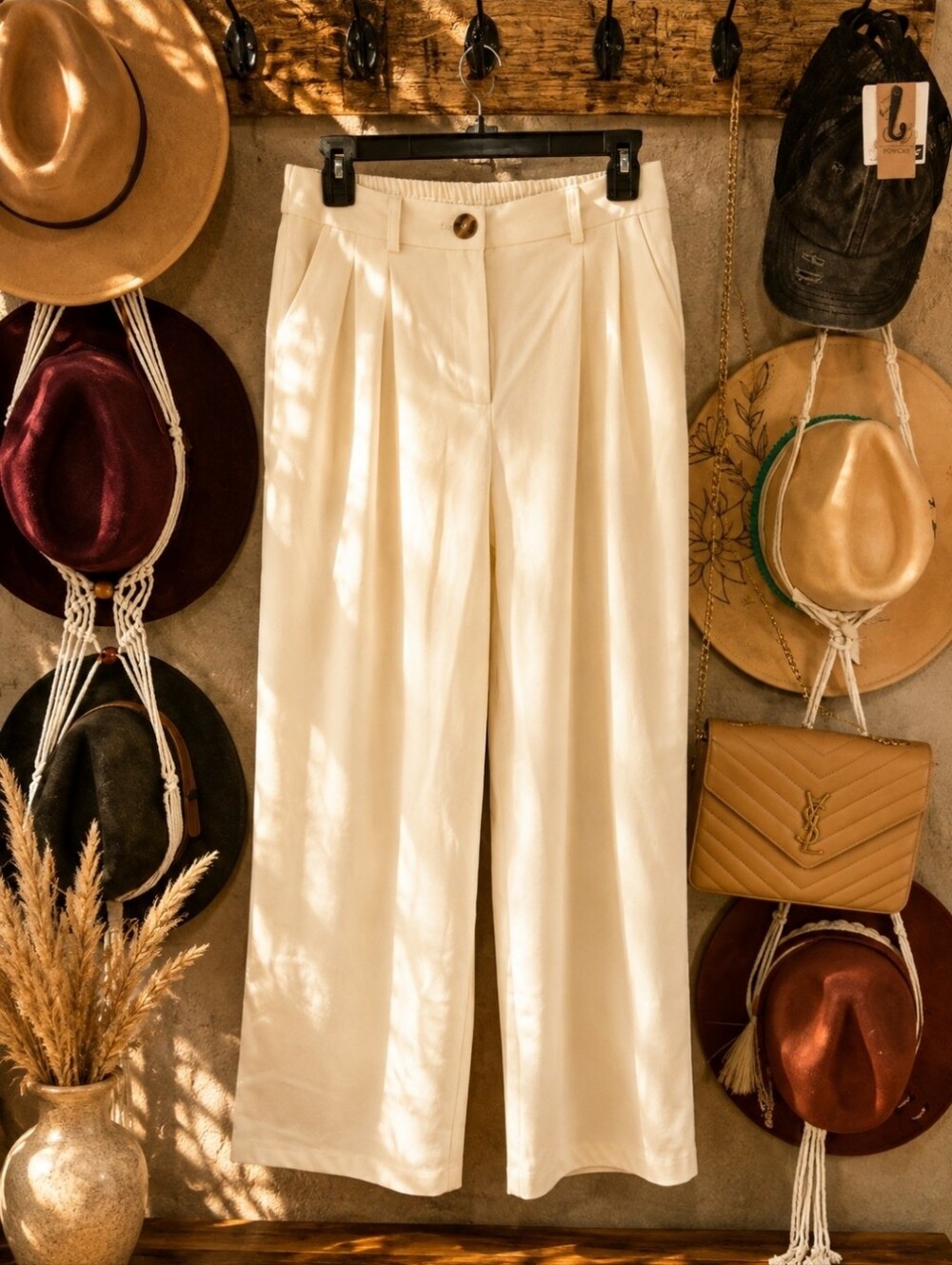 Lillusory Cream Wide-Leg Trousers